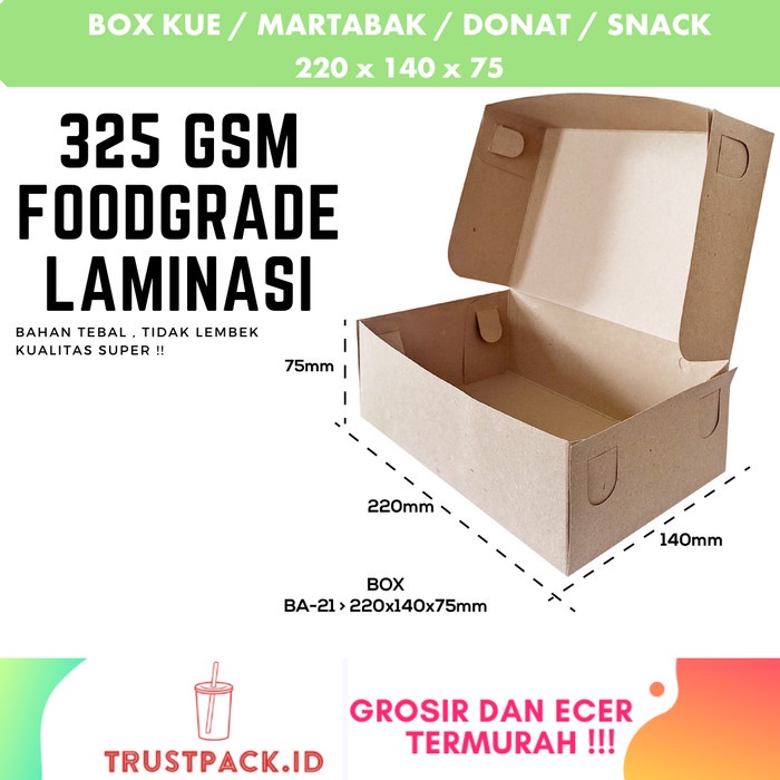 BOX DUS KARDUS KOTAK BROWNIES ROTI MARTABAK 22x14x7,5 KRAFT LAMINASI