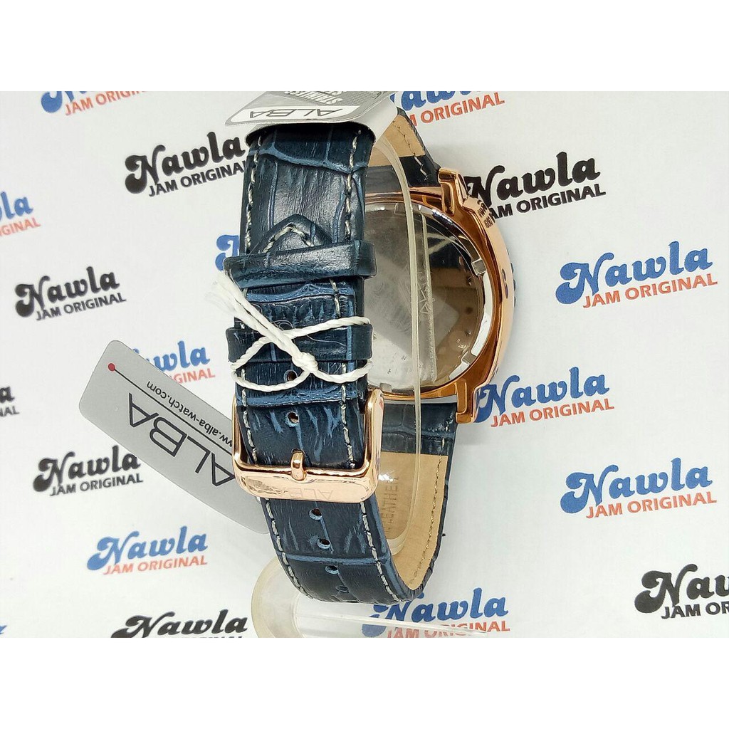 Alba Quartz AG8H96X1 Rose Gold Blue Leather - Jam Tangan Pria AG8H96