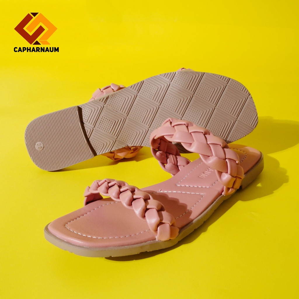 CAPHARNAUM [KPG 201] Sandal Flat Wanita Kepang Ban 2 Premium/ Sandal Cewek Selop Ban 2