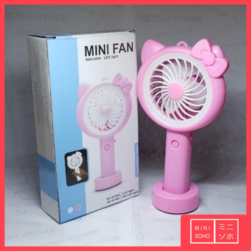 Kipas Angin Doraemon / Hello Kitty Genggam Meja Standing Stand Mini Portable Fan Lampu Ring Light