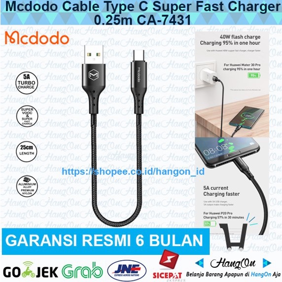 MCDODO Cable Type C Super Fast Charger 4.0 40W CA-7431 Kabel Pendek