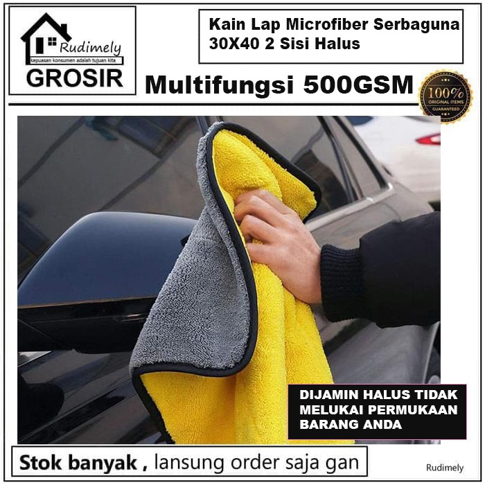 Kain Lap Microfiber Serbaguna 30X40 2 Sisi Halus Multifungsi 500GSM-ukuran besar