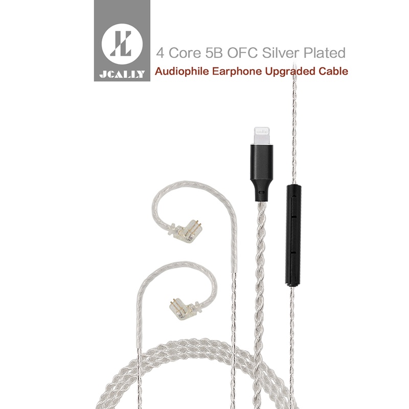 JCALLY LT4 Lightning Upgrade Cable 4 strands 5N oxygen-free copper OFC Silver Plated Kabel Lightning  Kabel Lightning to Jack Audio 3.5mm