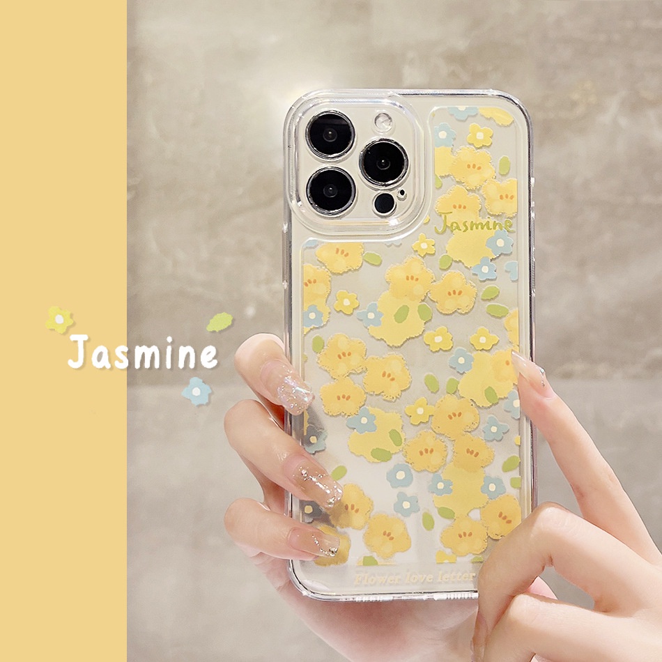 Case Pelindung Transparan Motif Bunga Biru Kuning Untuk Iphone 14 7 8 SE2020 7 + 8 PLUS 11 12 13 Mini PRO MAX