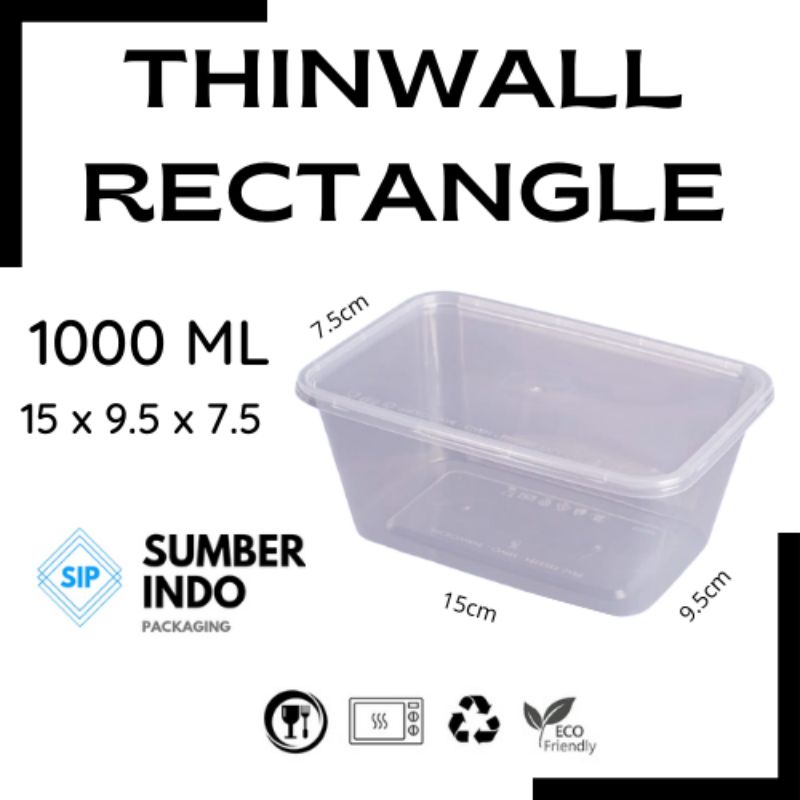 THINWALL RECTANGLE KOTAK MAKAN PLASTIK NASI KUE 1000 ML