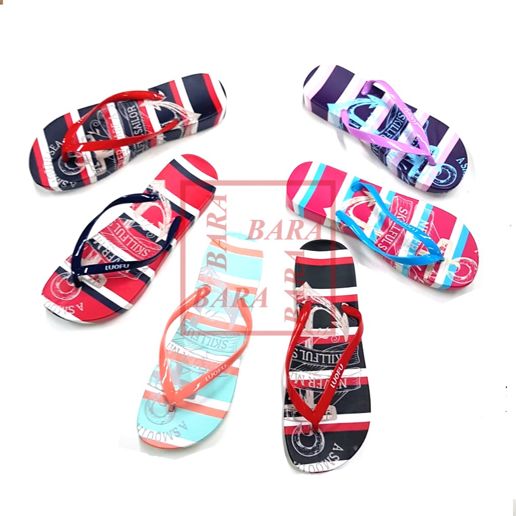 Luofu Sandal Jepit Wanita Motif Garis-Garis E7140-C47A (Z3)