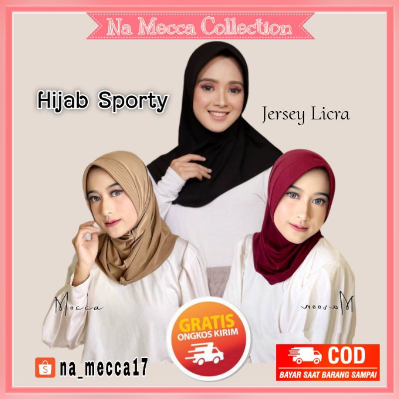 Jilbab Sporty Olahraga Hijab Instan Volly Pet Jersey Lycra Kerudung Harian Simple Warna Hitam Merah 