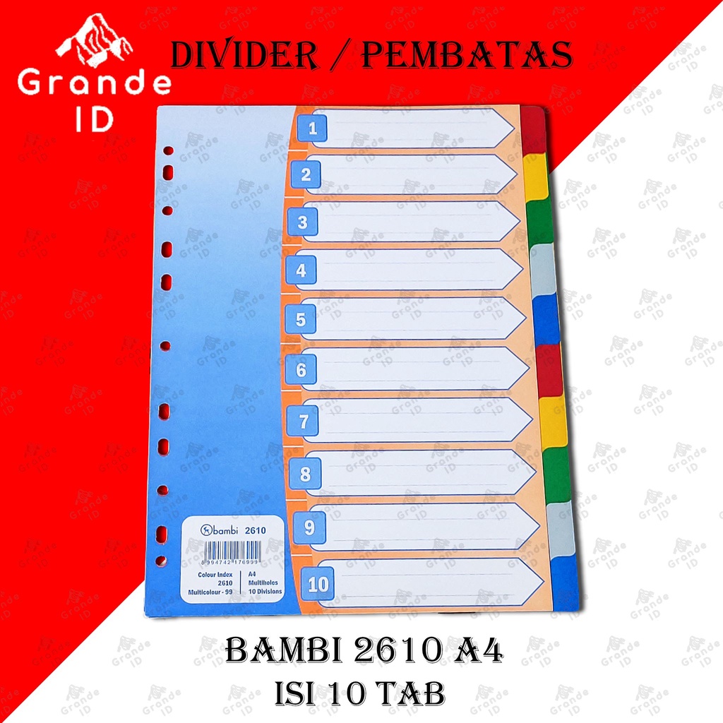 

DIVIDER BAMBI 2610 A4 ISI 10 TAB PEMBATAS BINDER