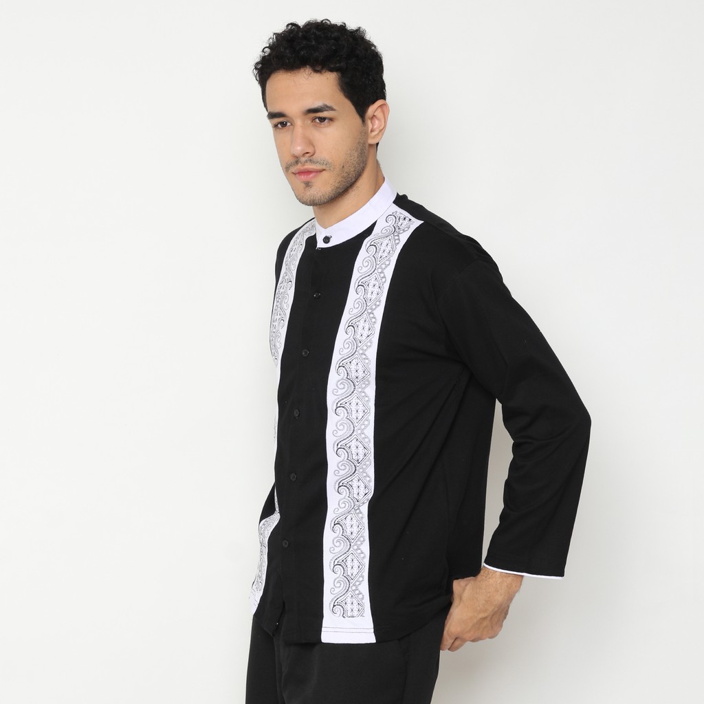 Baju Koko Gamis Pria Terbaru Kualitas Terbaik M-XL Hitam Putih Bordir