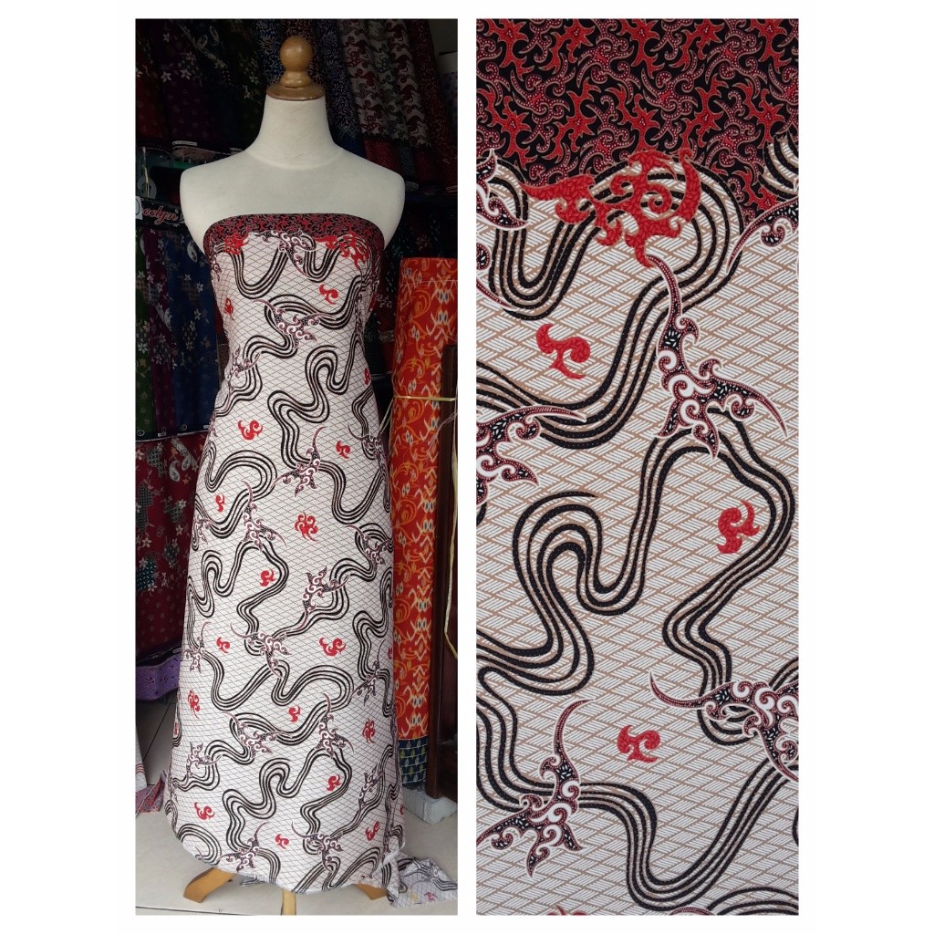 Jual Bahan Kain Batik Meteran Babytouch 28040 Hitam Semi Silk Sutra