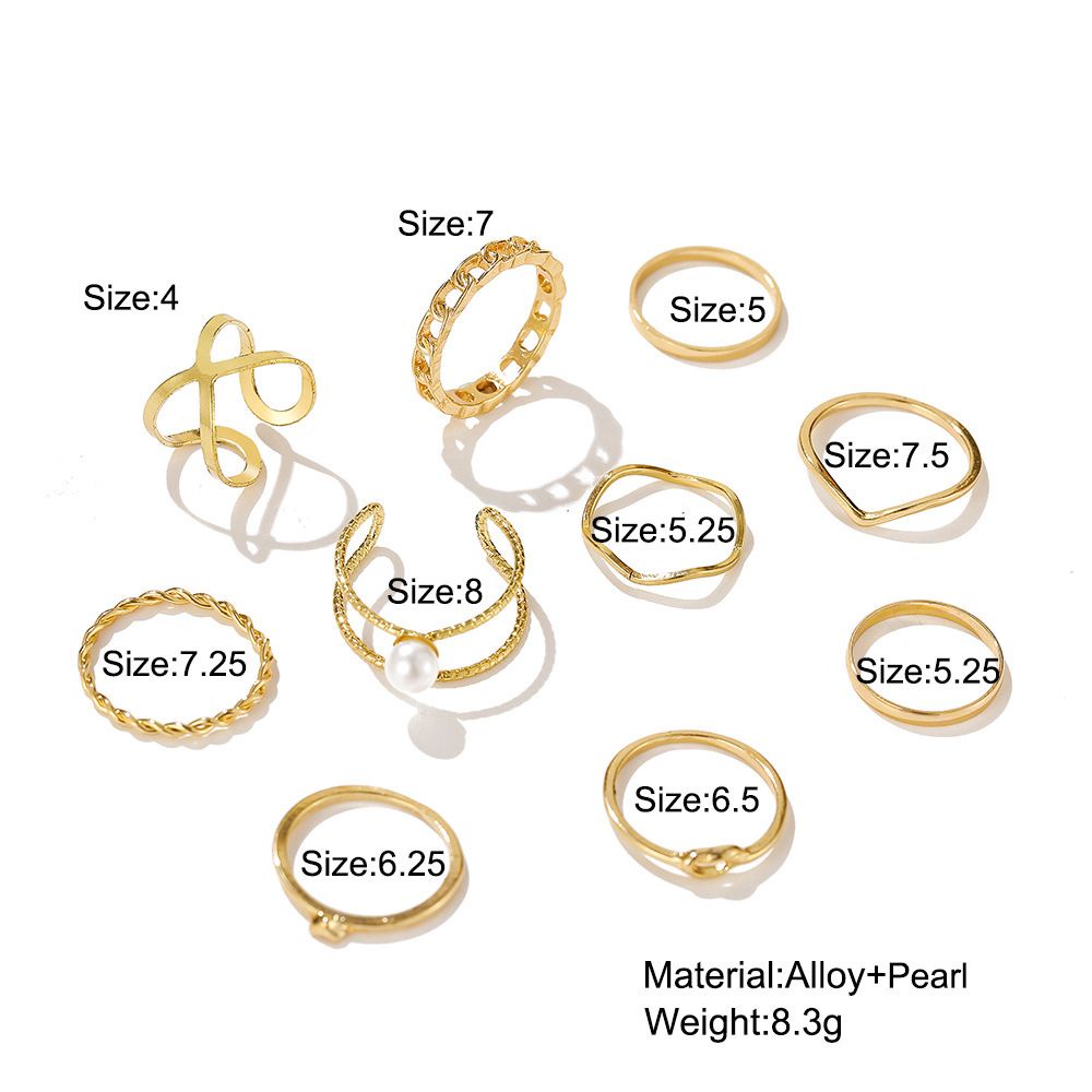 ROW 10pcs Female Jewelry Finger Rings Fashion Wide Chain Rings Set Gift Party Punk Women Girls Irregular Vintage Pearl