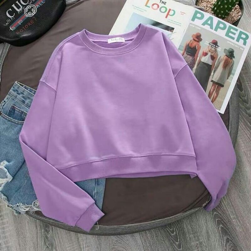 SWEATER WANITA CROP OVERSIZE LILAC TERMURAH / PAKAIAN WANITA TEBAL / ATASAN WANITA TERLARIS