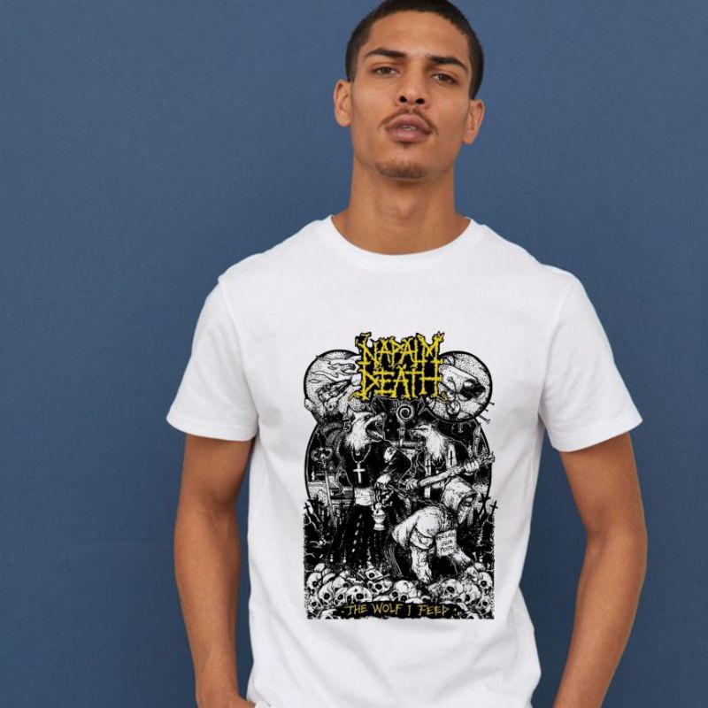 Kaos/Baju Napalm Death - T-shirt Band Metal Rock Putih Pria Wanita Tee Distro