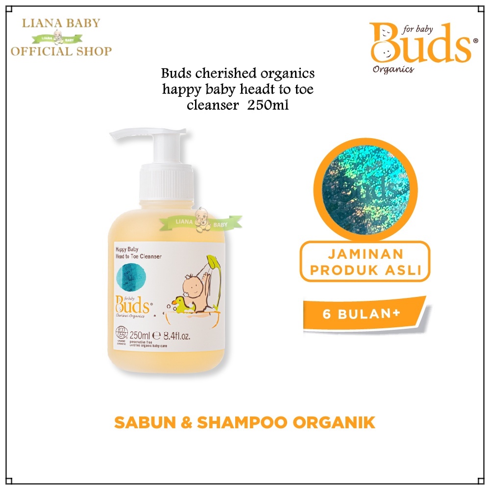 BUDS ORGANICS HAPPY BABY HEAD TO TOE CLEANSER 250ML SABUN&amp;SHAMPOO PERAWATAN KULIT BAYI