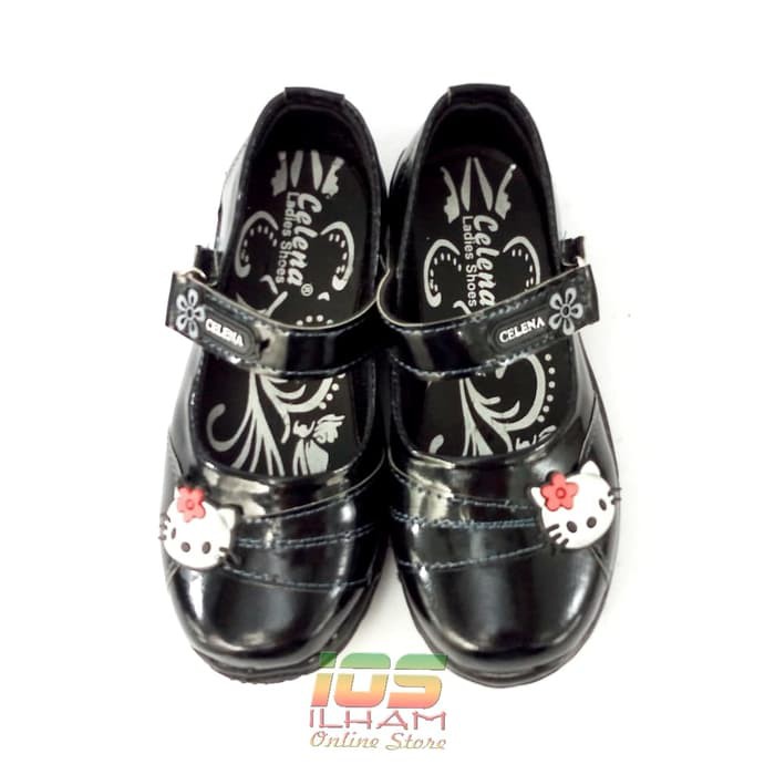 Celena F10 Sepatu Pantofel Anak Hello Kitty Kilap Size 26-35 Hitam