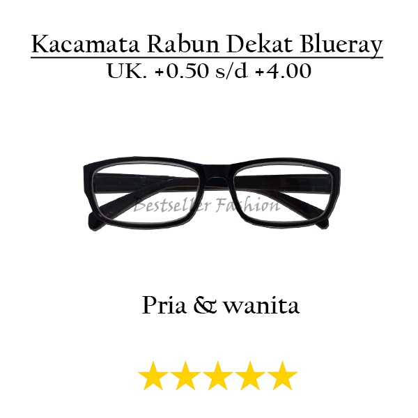 Kacamata Plus (+) uk. +0.50 s/d +4.00 Anti Radiasi untuk pria dan wanita Kacamata Rabun Dekat Bingkai Hitam Lensa Blueray FREECASE