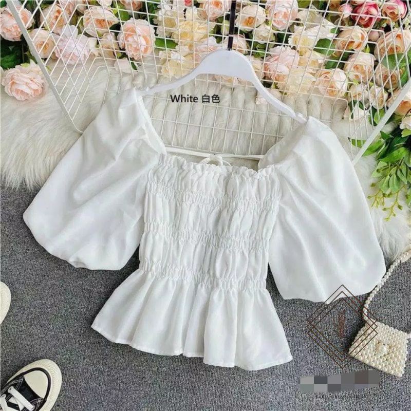 BLOUSE SANNIE FASHION / ATASAN KOREA WANITA / WARNA HITAM PUTIH / MONOCHROME FASHION