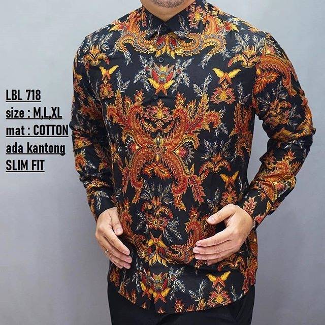 LBL 718 HEM KEMEJA BATIK PRIA SLIM FIT LENGAN PANJANG LUIGI BATANI