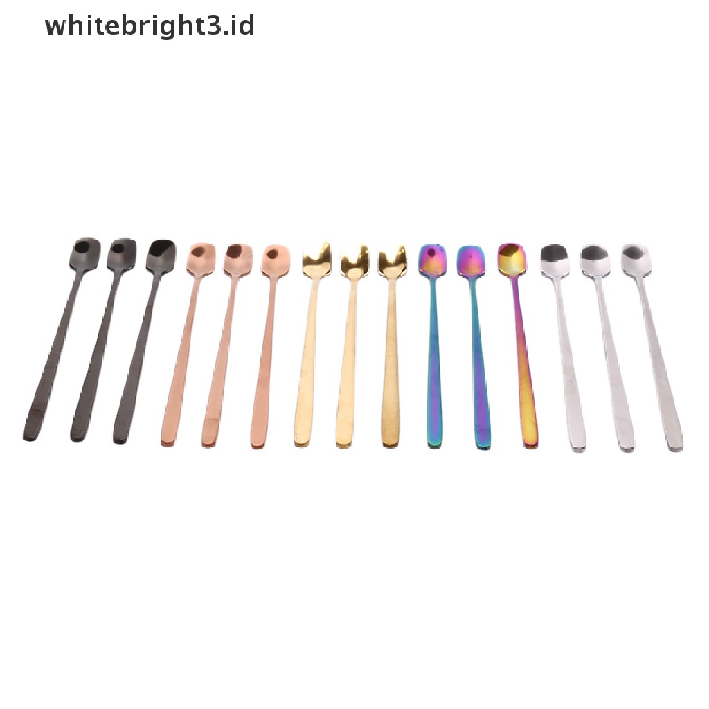 (whitebright3.id) 1pc Sendok Kopi Gagang Panjang Bahan Stainless Steel