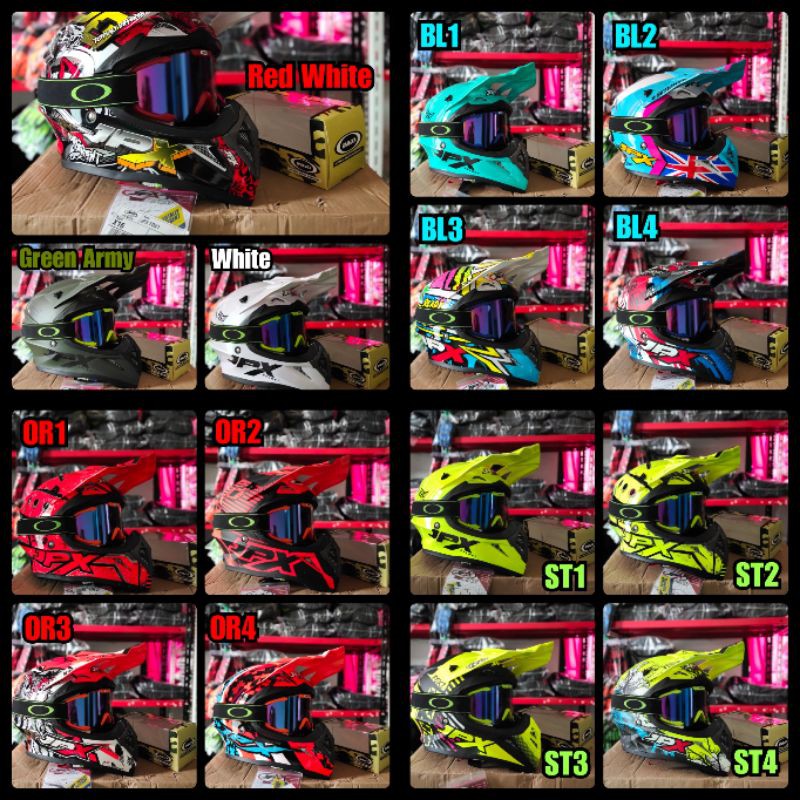Helm cross trail cros offroad motocross plus goggle mx jpx fullface hijau stabilo bandung