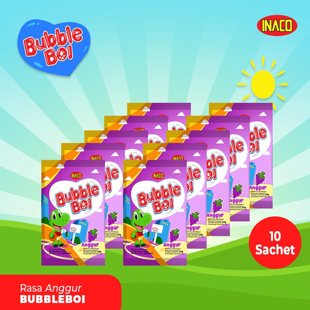 Inaco bubble boi renceng (isi 10 sachet) minuman nata de coco dalam sachet, cemilan enak dan murah