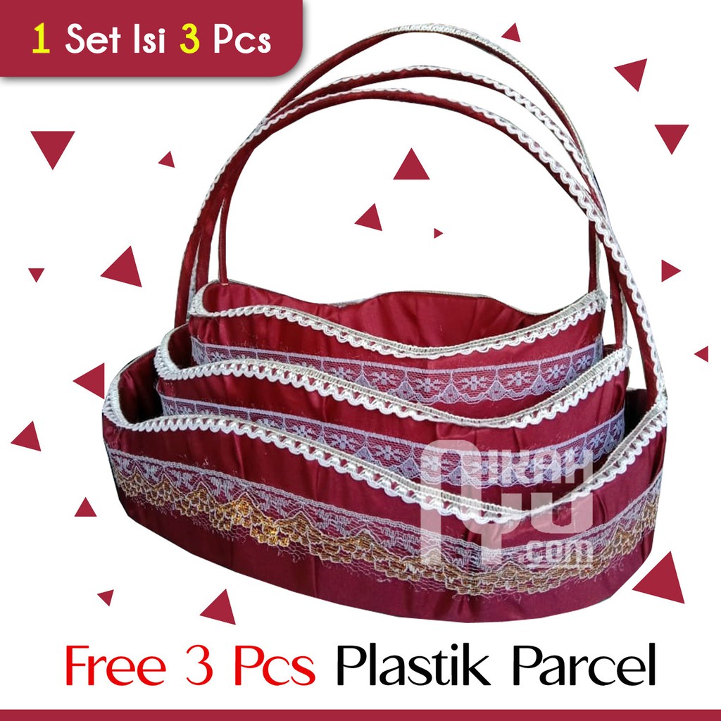 Box Keranjang Hantaran / Seserahan Pernikahan Warna Maroon + Free 3 Pcs Plastik Parcel