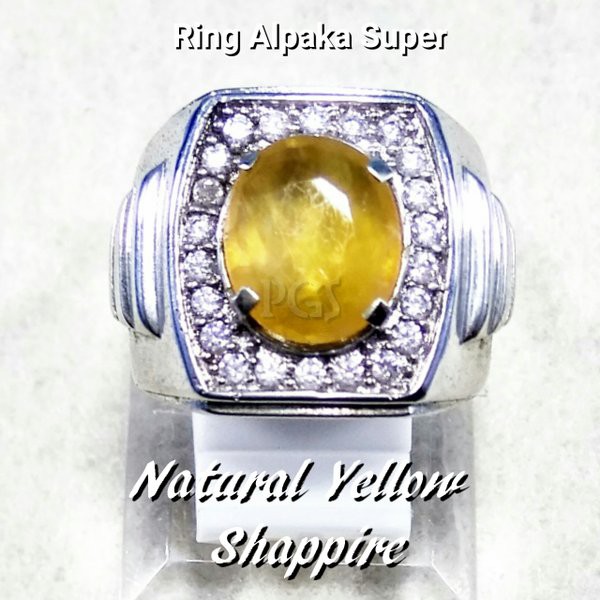 CINCIN BATU AKIK PERMATA NATURAL YELLOW SHAPPIRE CORUNDUM RING ALPAKA SUPER MEWAH GLAMOUR INDAH