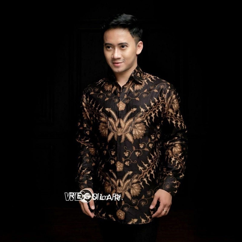 Kemeja Batik Pria Modern Lengan Panjang Casual Modis Slim Fit Trendy Masa Kini OL 162-KMJ-KERIS HITAM
