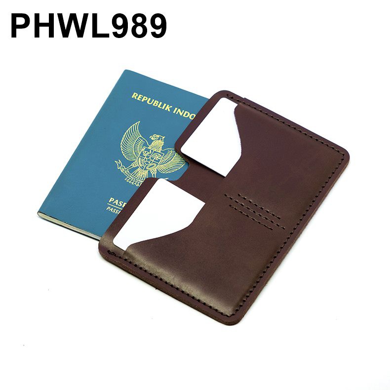 dompet passport simpel kulit sapi asli passport cover coklat - PHWL989