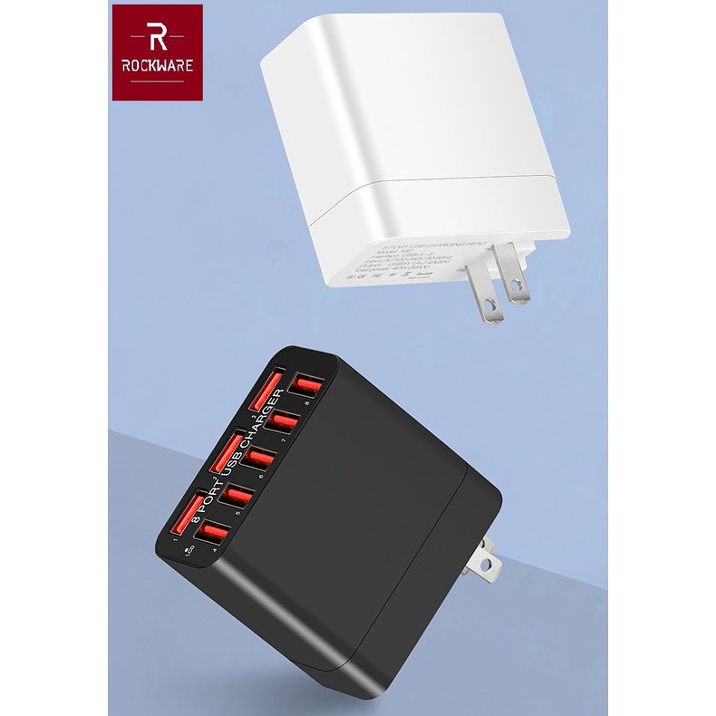 ROCKWARE WLX-82 - 8-Port USB Wall Smart Charging Station 40W MAX - Travel Charger USB 8 Port - Bisa untuk 8 Perangkat Sekaligus