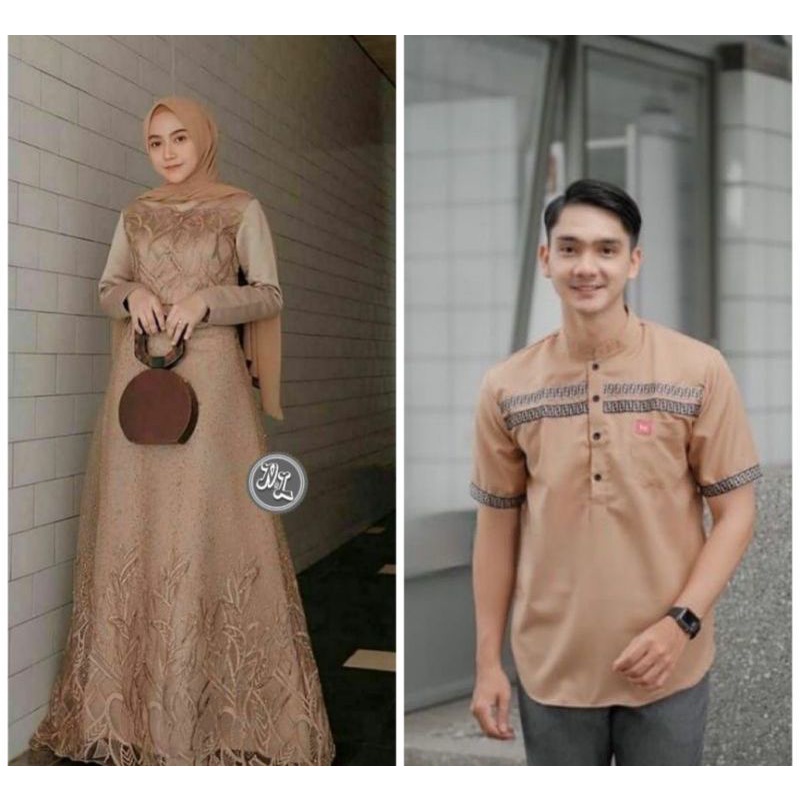 COUPLE GAMIS KOKO LEBARAN 2022 KOKO KURTA  AYAH IBU WANITA BRUKAT TERBARU MODERN RAMADHAN AURA GOWN