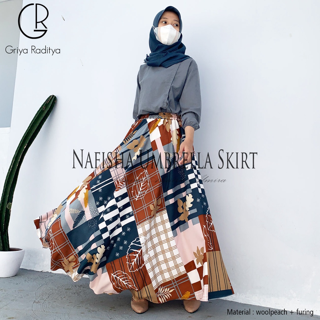 Rok Panjang Wanita Payung Muslimah Nafisha Umbrella Skirt Rok Flare Katun Griyaraditya Almira