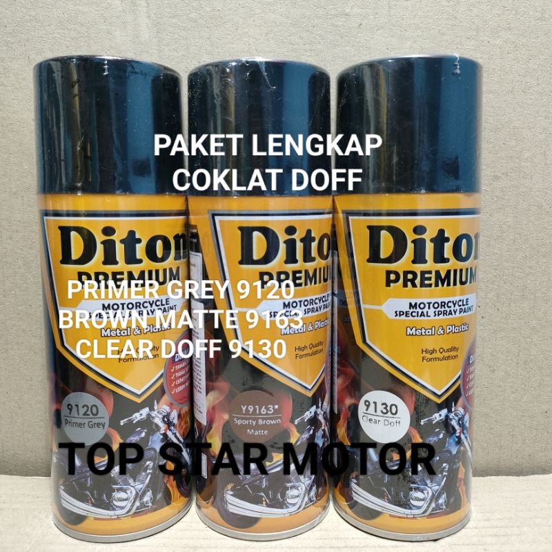 Pilok Paket Lengkap Cat Diton Premium Primer Grey 9120 Sporty Brown Matte Y9163 9163 Clear Doff 9130 400cc.. Pilok Paketan Sporty Brown Matte Cat Semprot Diton Premium 400cc