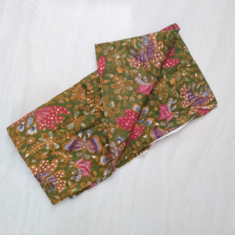 Kain Batik Cap Meteran Motif Kupu-kupu Bunga Warna Hijau