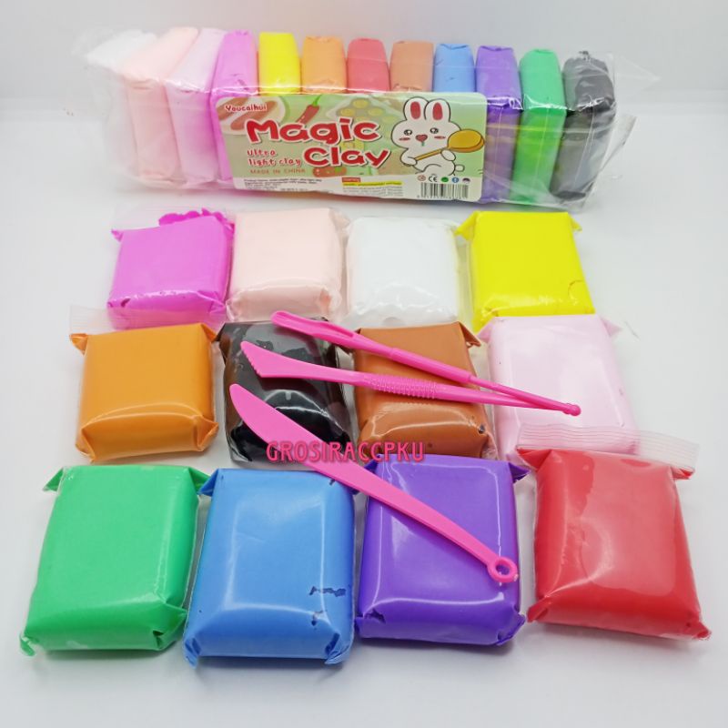 Clay Mainan Anak isi 12 Warna Clay Dough Clay Magic  Polymer Clay