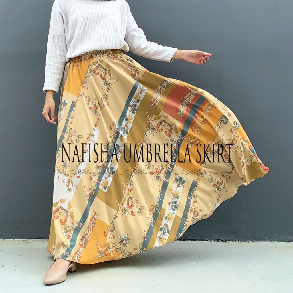 Rok Panjang Wanita Payung Muslimah Nafisha Umbrella Skirt Rok Flare Katun Griyaraditya Almira