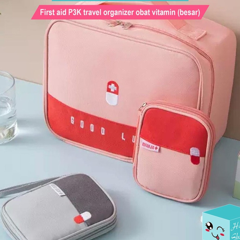 First aid P3K travel pouch tas organizer Medicine obat vitamin (besar)