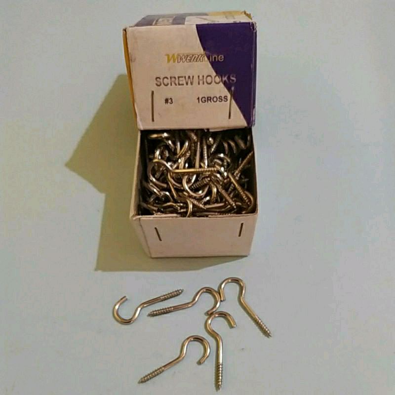 Skrup gantung buka no 3/ Screw Hooks harga 1 kotak