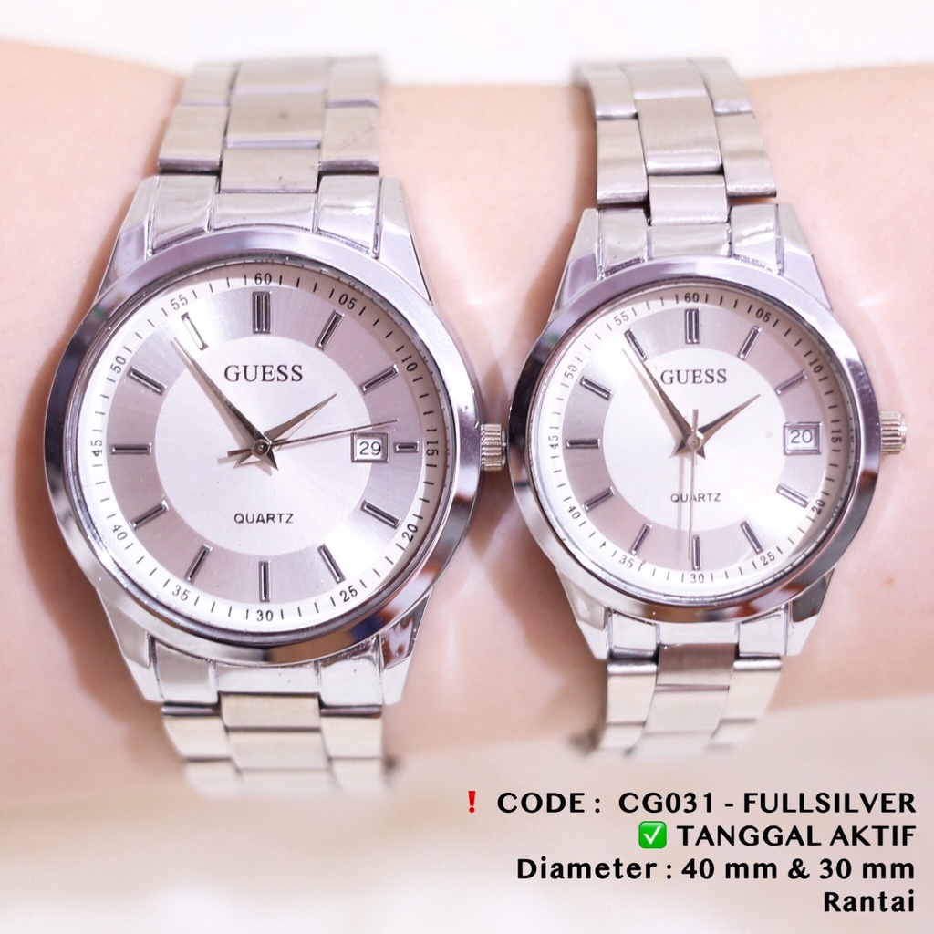 Jam tangan couple tanggal aktif stainless steel rantai guess CG031