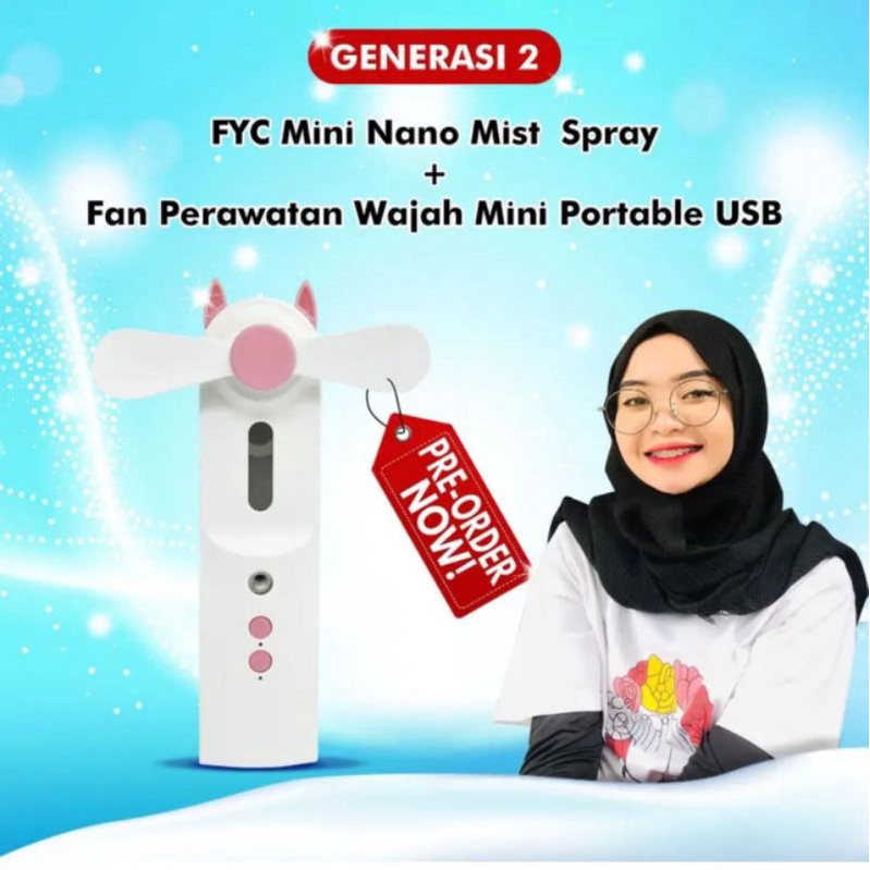 GENERASI 2 FYC Mini Nano Mist Spray + Fan Perawatan Wajah Mini Portable USB