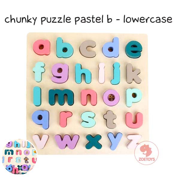 Zoetoys Premium Chunky Puzzle Pastel Alphabet | Wooden 3D Angka Huruf Geometri | Mainan Edukasi Anak | Cari Kado | Cari Kado Natal