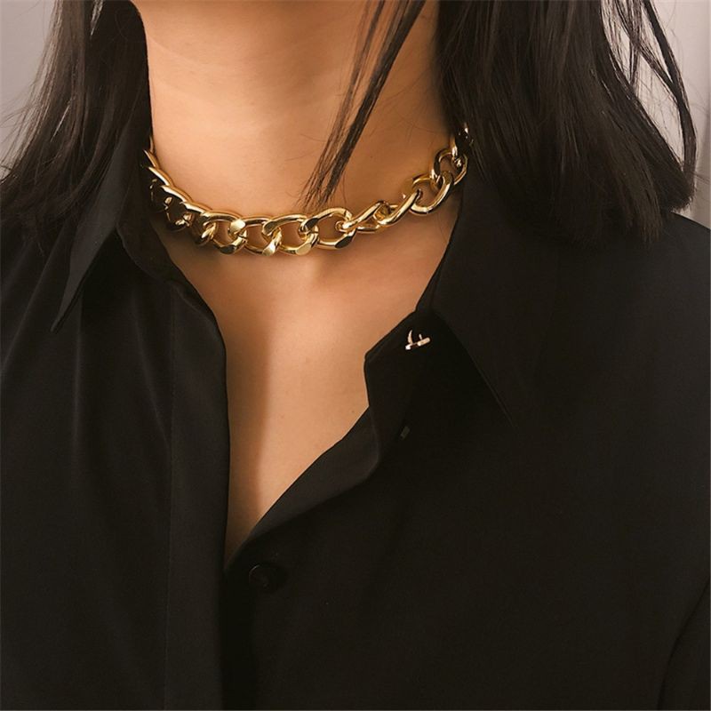 Kalung Choker Retro Rantai Besar Pipih Edgy Style Chain Necklace