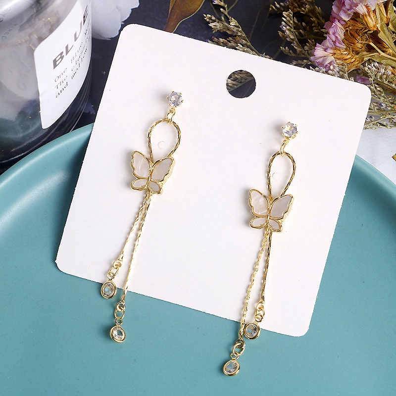 Anting Rumbai Panjang Desain Kupu-Kupu Bahan Silver Needle Untuk Wanita