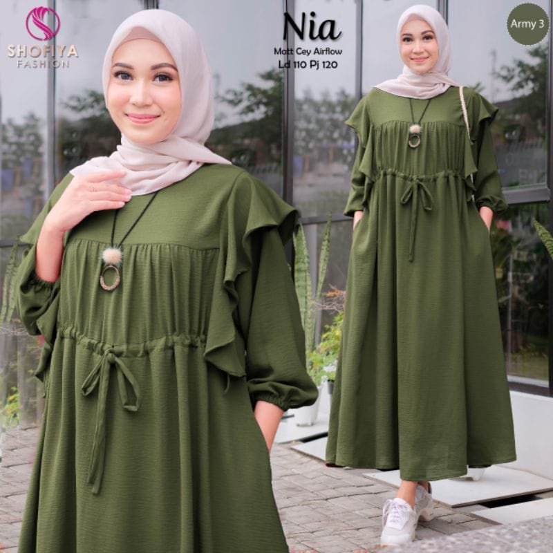 Baju Wanita Kekinian Gamis Remaja Polos Nia Midi Dress Korea Gamis Crinkle Busana Muslim Wanita Terbaru