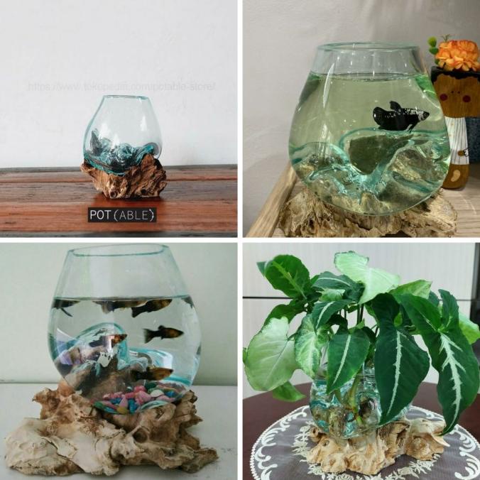Pot/Vas Bunga/Aquarium Gelas Cupang/ Bahan Kayu Kaca