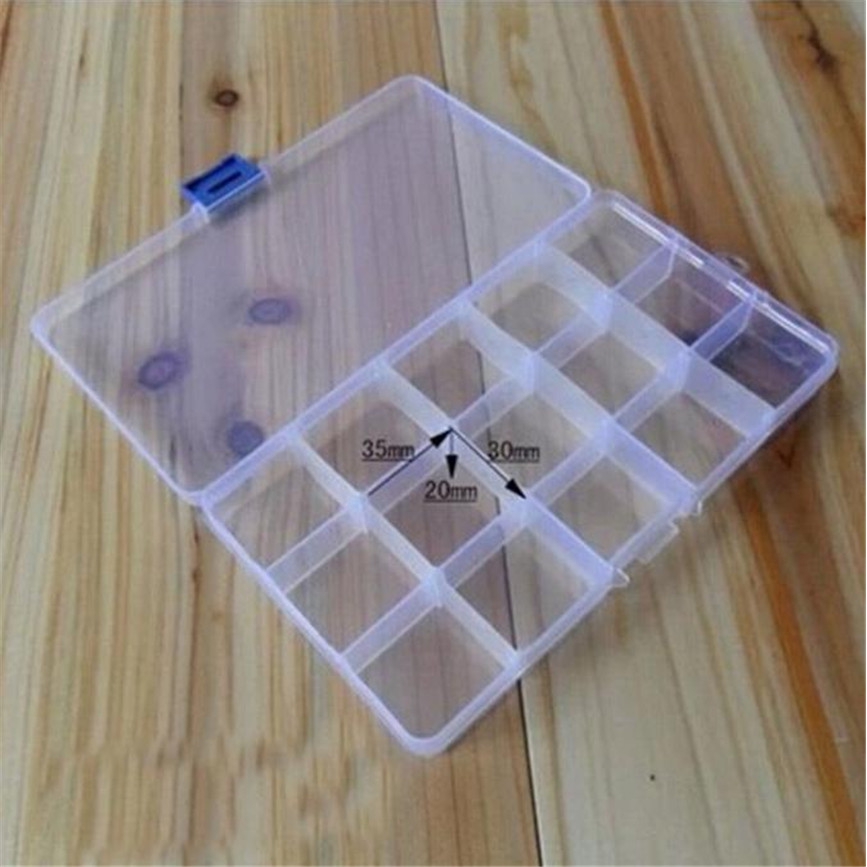 15 Slots Adjustable Plastic Fishing Lure Hook Tackle Box ,Storage Case Organizer For Cosmetics