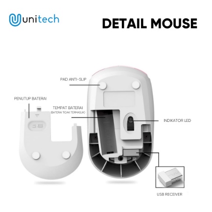 Wireless Mouse Unitech MS 630 Kartun Kids Edition 1600DPI 2.4G Gratis Mousepad Polos