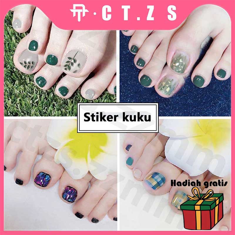 【CT】Manis Dan Imut Stiker Kuku Kaki Gadis Pink Leopard Print Gradien Merah Warna Solid Warna Lompat