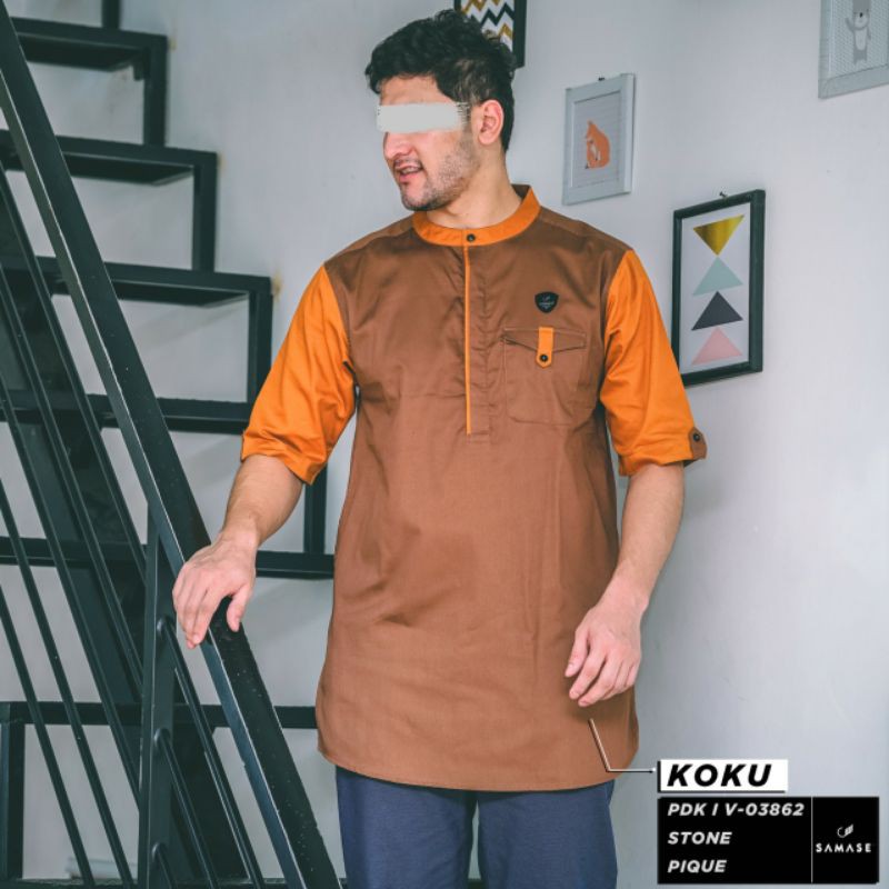 Baju Samase Koko Kurta Koku V 038 Stone - Pique - Lengan Pendek