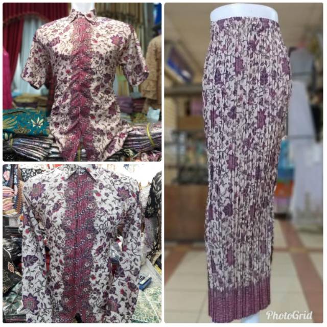 COUPLE BATIK / ROK PLISKET / ROK DUYUNG / ROK LILIT MOTIF BUNGA TANJUNG PINK